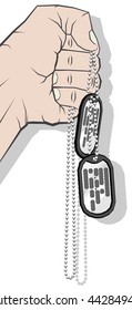 medallion of unknown soldier in hand. vector illustration of army metal dog tags with chain