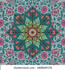 Patrón multicolor Medallion Vintage de estilo turco, indio. Se puede usar un patrón sin fin para cerámica, papel pintado, linóleo, textil, fondo de página web. Vector
