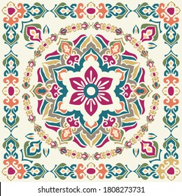 Medallion Vintage multi color pattern in Turkish,Indian style. Endless pattern can be used for ceramic tile, wallpaper, linoleum, textile, web page background. Vector