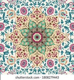 Medallion Vintage multi color pattern in Turkish,Indian style. Endless pattern can be used for ceramic tile, wallpaper, linoleum, textile, web page background. Vector