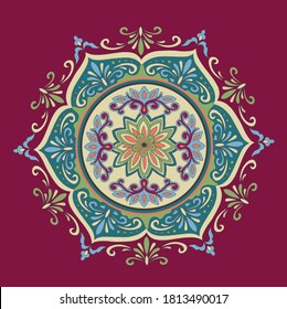 Patrón multicolor Medallion Vintage de estilo turco, indio. Se puede usar un patrón sin fin para cerámica, papel pintado, linóleo, textil, fondo de página web. Vector