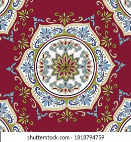 Patrón multicolor Medallion Vintage de estilo turco, indio. Se puede usar un patrón sin fin para cerámica, papel pintado, linóleo, textil, fondo de página web. Vector