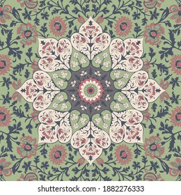 Medallion Vintage Multi Color Vector Pattern In Indian,turkish Style.can Be Used For Ceramic Tile, Wallpaper, Linoleum, Textile, Web Page Background.