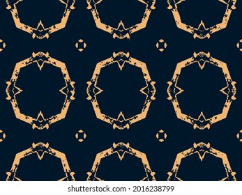 Medallions Seamless Pattern. Boho Rug Vector. Dark Blue Background. Indigo Design Hand drawn Elements Wallpaper. Dark Blue Abstract Artwork. Bohemian Trendy.
