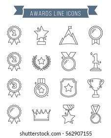 Medals and awards line icons, vector eps10 illustration
