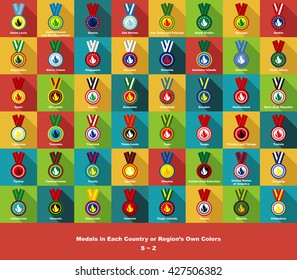 Medals in Each Country or Region's Own Colors (S~Z). These medals are in the colors of each country or region's own flag. 