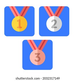 Medals for first second third position vector template. Medals achievements and rewards art design. Gold Medal, Silver Medal and Bronze Medal art design template.