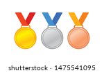 Medals in flat color illustration Gold, silver and bronze medals with red, blue and orange ribbon. Flat vector icons isoleted. eps10