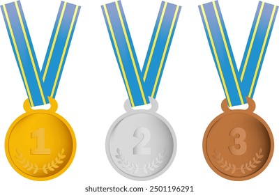 Medals of Gold, Silver and Bronze Illustration. Competition Event Promotion Elements or clip art sticker.  For sport, education, military theme.