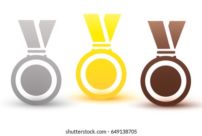 Medals gold silver bronze isolated object , in black and white colors on white background