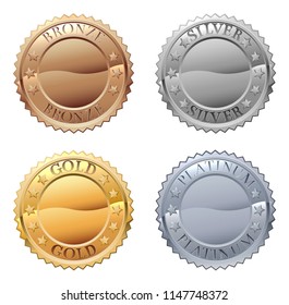 A medals icon set with platinum, gold, silver and bronze badges