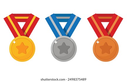 Medals icon sets. Gold, silver, bronze vector Illustration