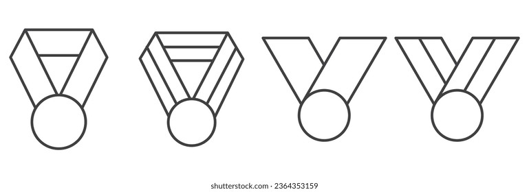 Medals icons vector line illustration. Set of trophy or awards for winners isolated. Metal symbols of success, championship and triumph icon. Simple symbols for app development and website design. 