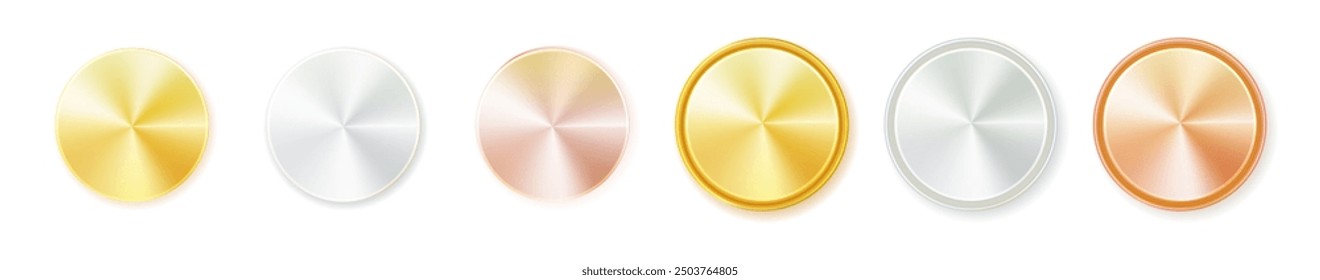 Medals logo. Round awards in gold, silver and bronze metallic colors coin. Vector