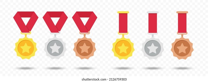 Medals set. Gold silver bronze medal trophy collection. Vector graphic. EPS 10