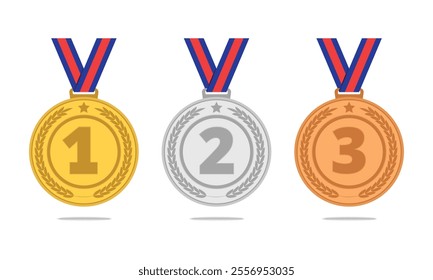 Medals Set of gold, silver, and bronze with ribbons for 1st, 2nd and 3rd Place award Prize Vector