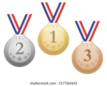 Medals with stars and ribbons in blue white red