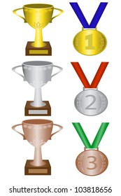 medals and trophies for first, second and third place