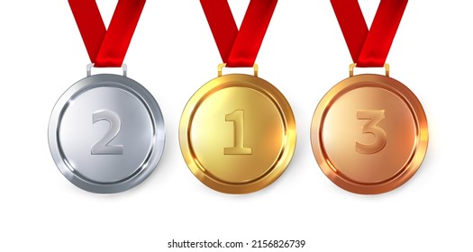 Medals for victory, 3 first places - gold, silver and bronze. Vector illustration