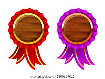 Medallas con elementos de madera y oro. Vector clipart.