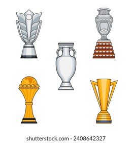 Medan, Indonesia - 01.03.2024: Vector graphic illustration of Copa America trophy, Asian Cup, Concacaf Gold Cup, European Trophy, Afcon Trophy. 5 continental football trophy. 