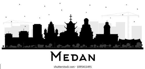 Medan Indonesia City Skyline Silhouette with Black Buildings Isolated on White. Vector Illustration. Business Travel and Tourism Concept with Historic Architecture. Medan Cityscape with Landmarks.