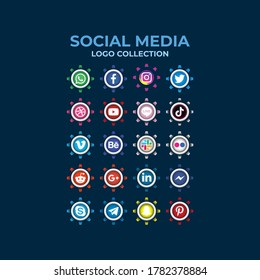 Medan, Indonesia - July 24, 2020: Gradient social media buttons logo collection. Set of most popular social media icons: Facebook, Instagram, Snapchat, Blogger,Twitter, Tango,Messenger.