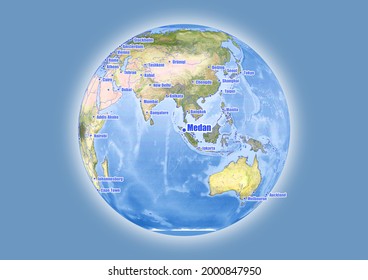 Medan-Indonesia is shown on vector globe map. The map shows Medan-Indonesia 's location in the world.