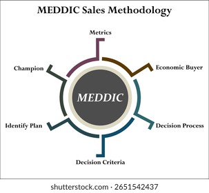 MEDDIC Sales Methodology. Infographic template with icons and description placeholder