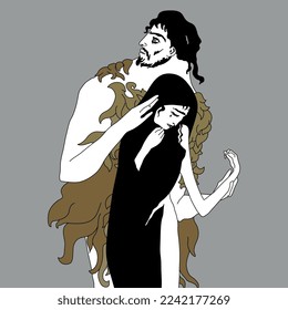 Medea und Jason tragen das Goldene Vlies. Alte griechische Mythologie. Auf grauem Hintergrund.