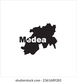 Medea map and black lettering design on white background