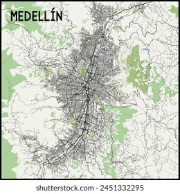 Medellin, Antioquia, Colombia map poster art