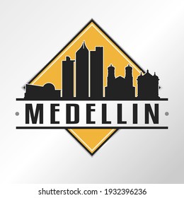 Medellín, Medellin, Antioquia, Colombia Skyline Logo. Adventure Landscape Design Vector City Illustration Vector illustration.