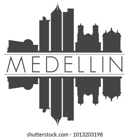 Medellin Colombia America Skyline Vector Art Mirror Silhouette Emblematic City Buildings