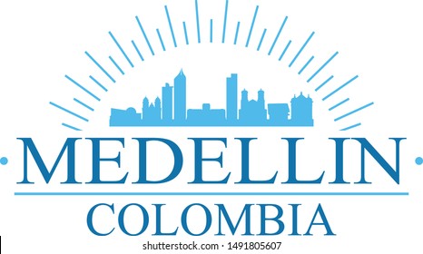 Medellin Colombia City. Banner Design. City Skyline. Silhouette Vector. Famous Monuments.