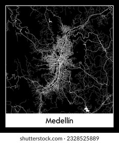 Medellin Colombia South America City map black white vector illustration