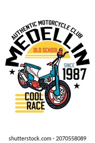 medellin cool race,t-shirt design fashion motorcycle vector illustration