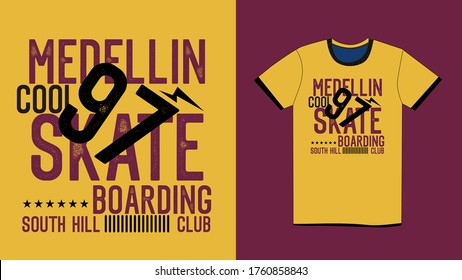medellin cool skateboarding club,t-shirt design mens fashion vector wear