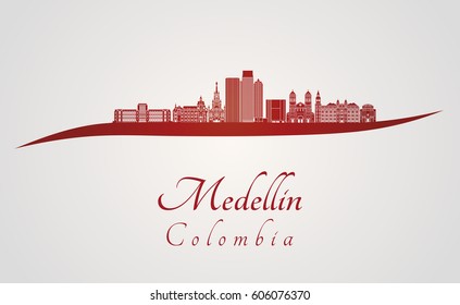 Medellin skyline in red and gray background in editable vector file