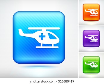 Medevac Helicopter on Blue Square Button