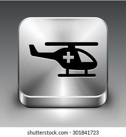 Medevac Helicopter on Silver Square Button