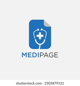 Medi Page lofo, guide, book, pages, clinical, doctor, information, nurse, med, medic, pharmaceutical, education logo fully editable vector template