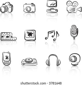 Media 2 icons set Black & White