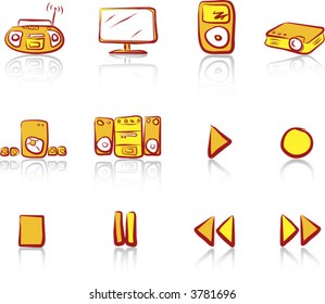 Media 2 icons set Red & Yellow