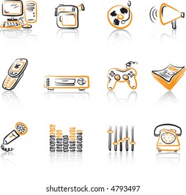 Media 3 icons set Black & Orange