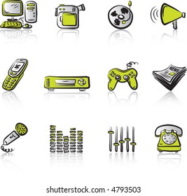 Media 3 icons set Black & Green