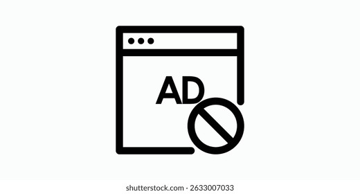 Icono de bloque de anuncios multimedia. Icono de bloqueador de anuncios. Vector