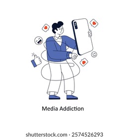 Media Addiction Flat Style Design Vector illustration. Stock illustration