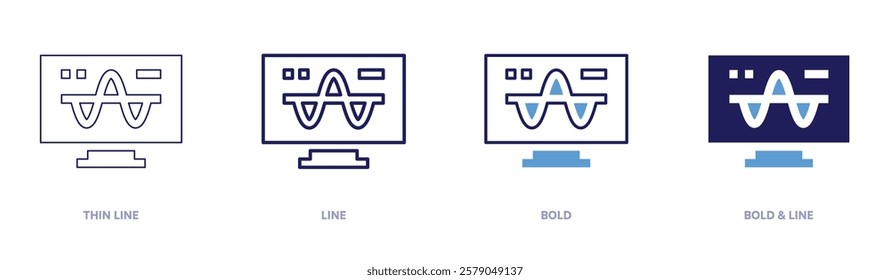 Media analysis icon in 4 different styles. Thin Line, Line, Bold, and Bold Line. Duotone style. Editable stroke.