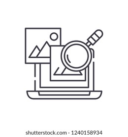 Media analysis line icon concept. Media analysis vector linear illustration, symbol, sign